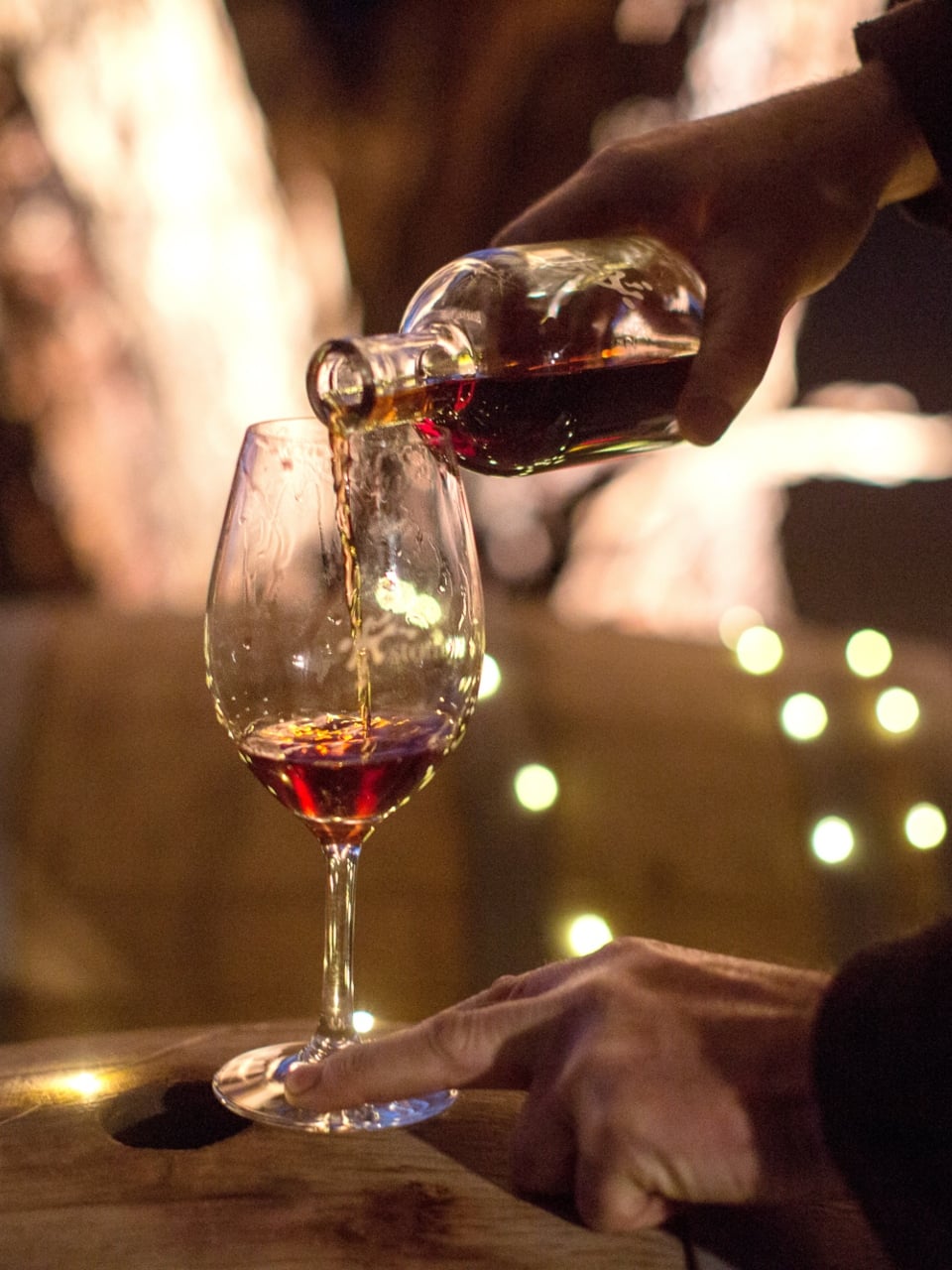 pouring Stomp! wine for fireside enjoyment