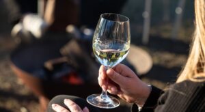 Relaxing with a glass of Stomp White Wine